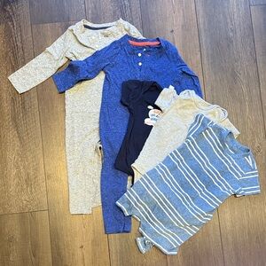 B22 Primary 12-18M Infant Bodysuits in Blue, Gray, and Striped Patterns Set